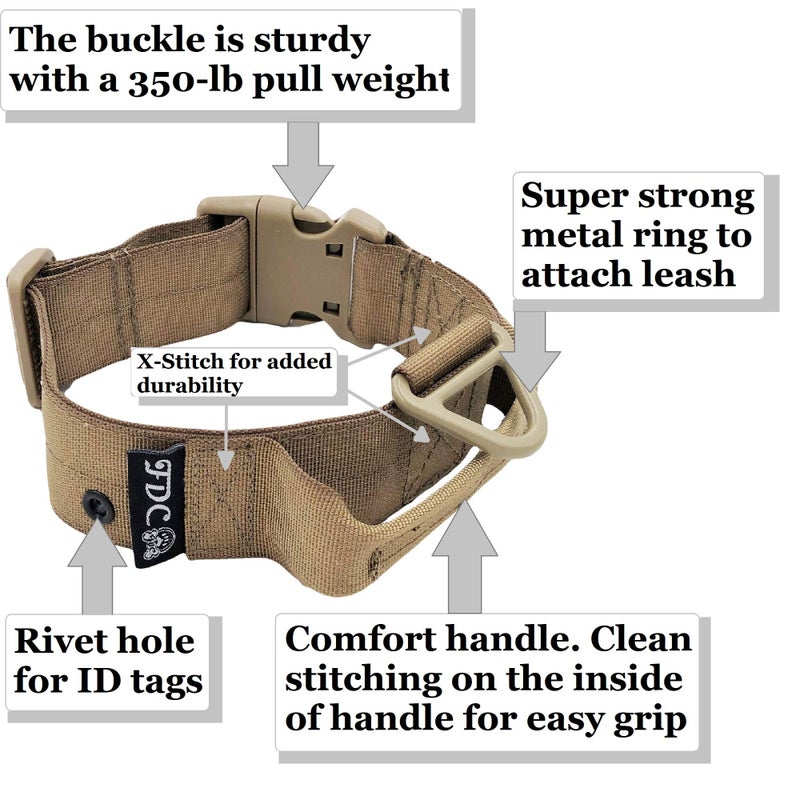 FDC Heavy Duty Dog Tactical Collar with Handle 1.5in Width Training Military Army TAG Hole Medium Large M, L, XL, XXL (XL: Neck 16" - 20", Camouflage) - Image 2
